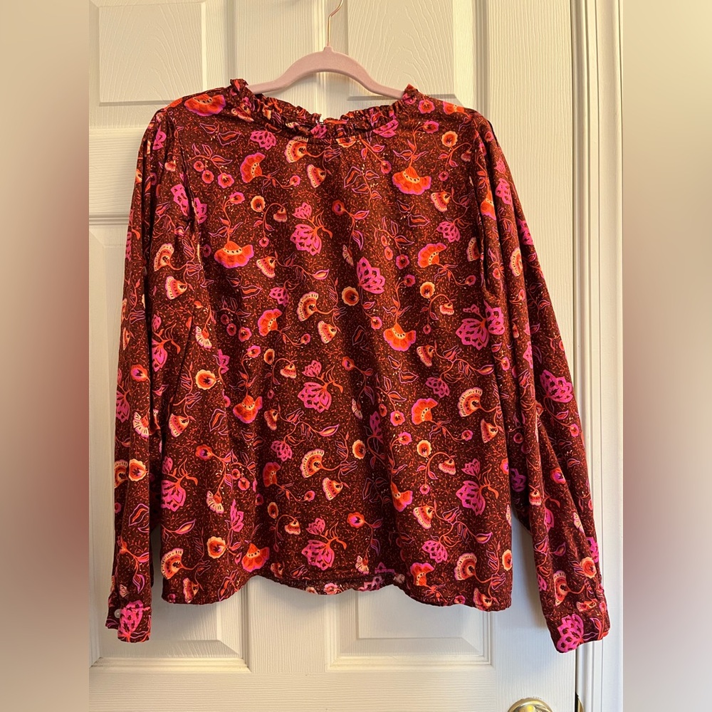 Universal Thread Women’s Pink and Orange Floral Tufted  Neck Long Sleeve Top XXL